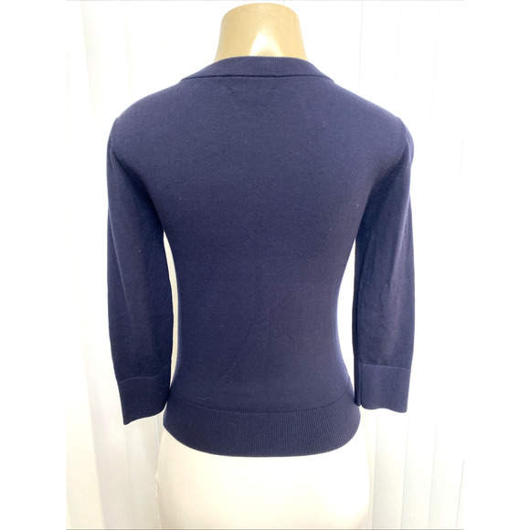 Kate Spade Cardigan Sweater Button 3/4 Sleeve Navy Cotton Embellished Be… - Picture 2 of 7